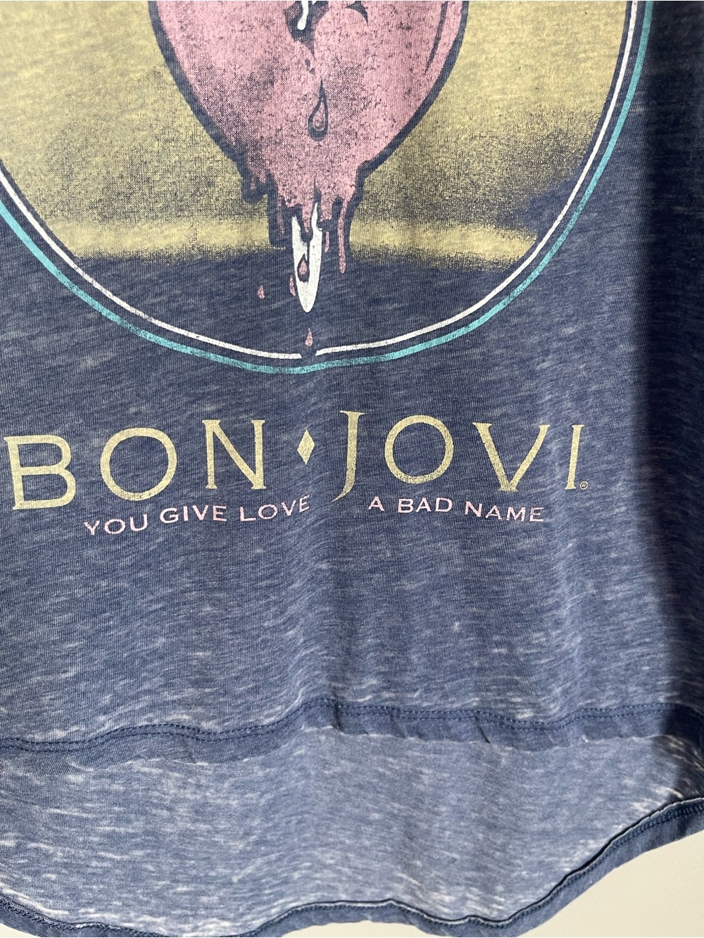 BON JOVI | Blue Graphic V-Neck Fitted Burnout Tee Sz S - Picture 3 of 6